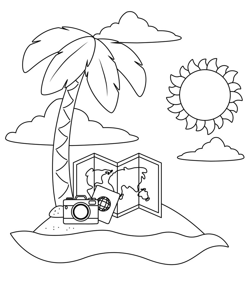 Camera and Map at Beach